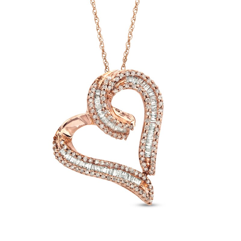 Main Image 1 of 1/2 CT. T.W. Diamond Curly Heart Pendant in 10K Rose Gold
