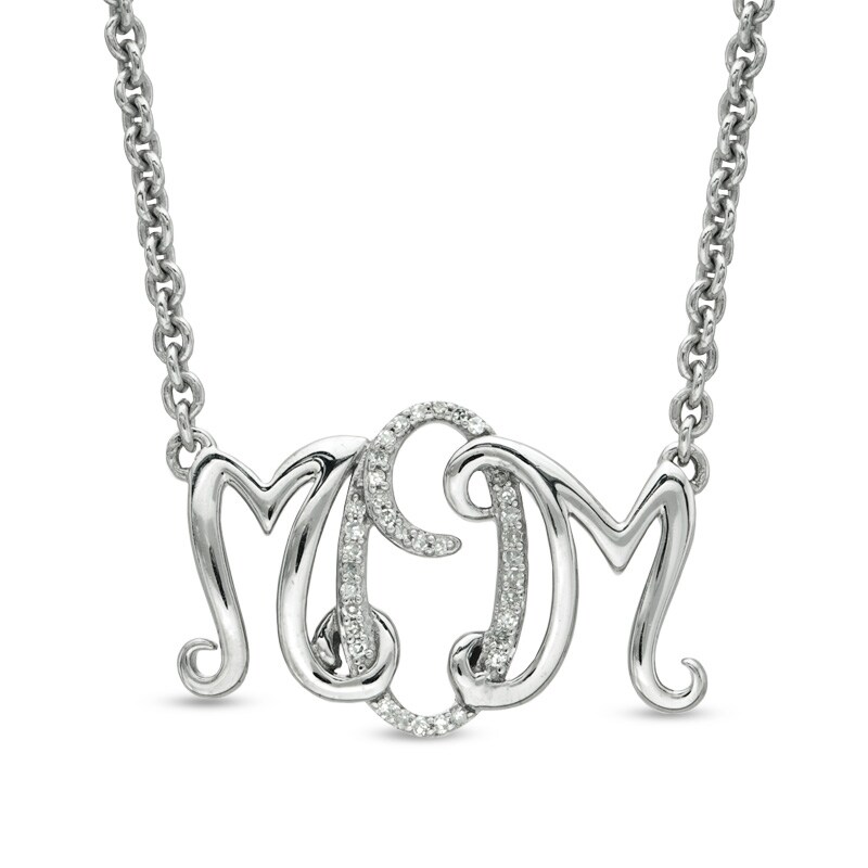 Main Image 1 of 1/10 CT. T.W. Diamond "MOM" Necklace in Sterling Silver