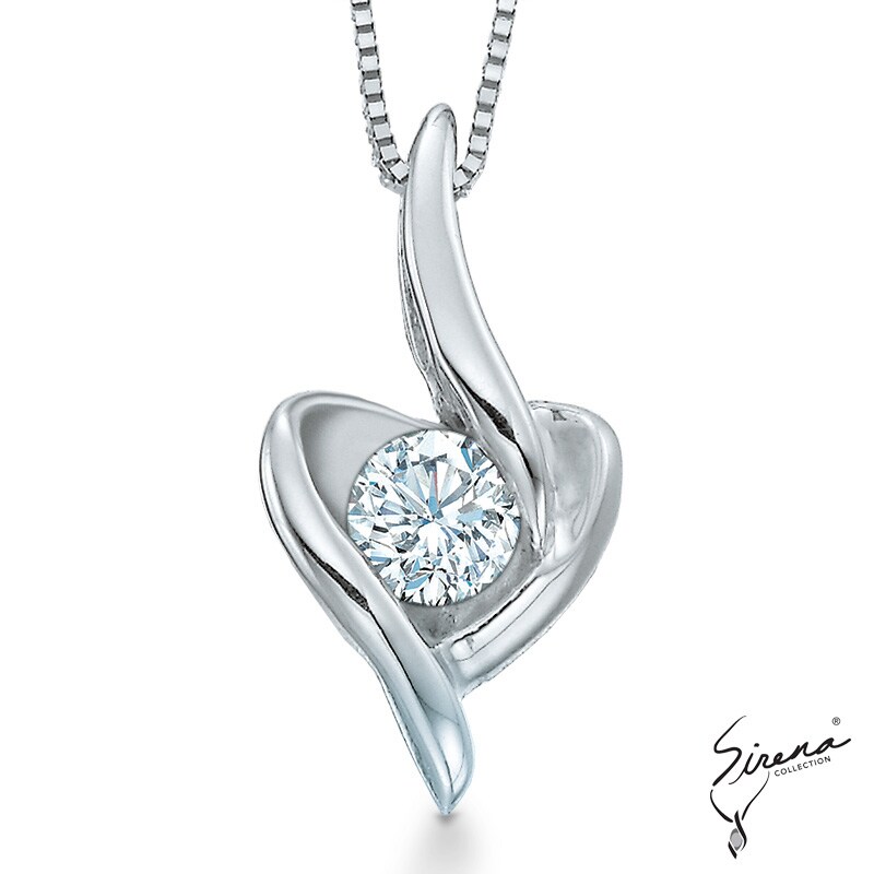 Main Image 1 of Sirena™ 1/8 CT. Diamond Solitaire Heart Pendant in 10K White Gold