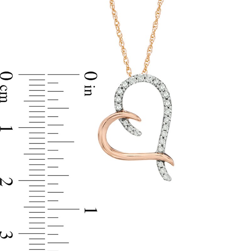 1/5 CT. T.W. Diamond Tilted Ribbon Heart Pendant in 10K Rose Gold