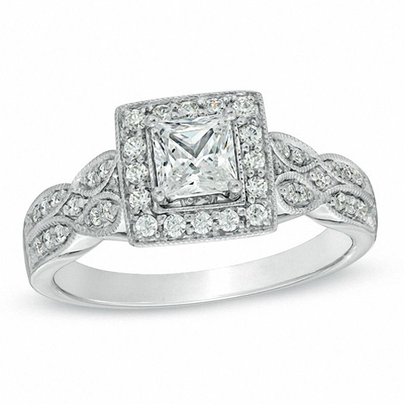3/4 CT. T.W. Princess-Cut Diamond Vintage-Style Engagement Ring in 14K White Gold
