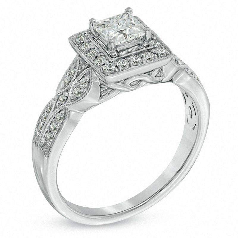 3/4 CT. T.W. Princess-Cut Diamond Vintage-Style Engagement Ring in 14K White Gold