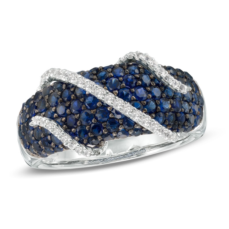 Lab-Created Blue and White Sapphire Ring in Sterling Silver