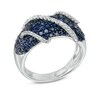 Thumbnail Image 1 of Lab-Created Blue and White Sapphire Ring in Sterling Silver