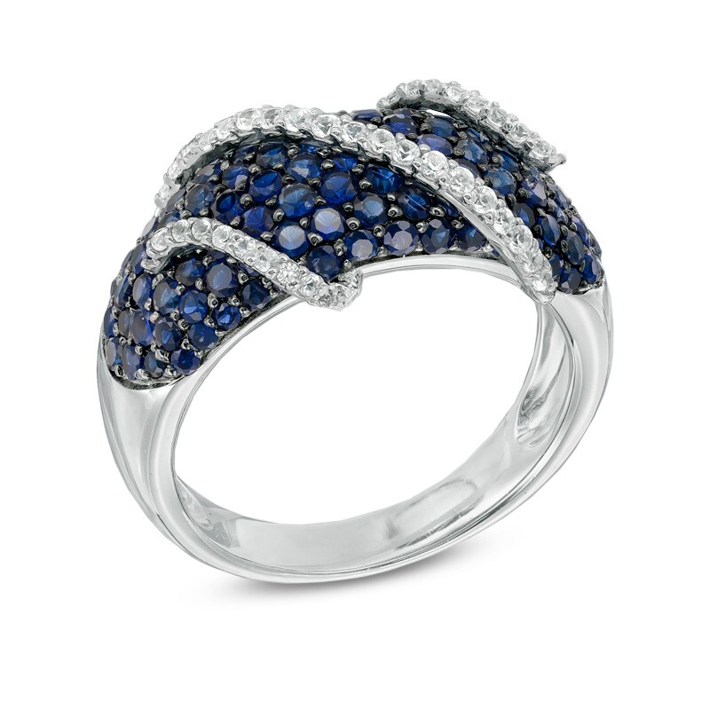 Lab-Created Blue and White Sapphire Ring in Sterling Silver