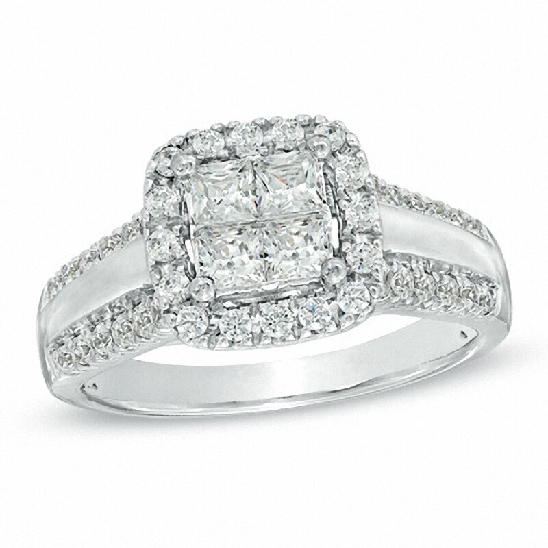 1 CT. T.W. Princess-Cut Quad Diamond Frame Engagement Ring in 14K White Gold