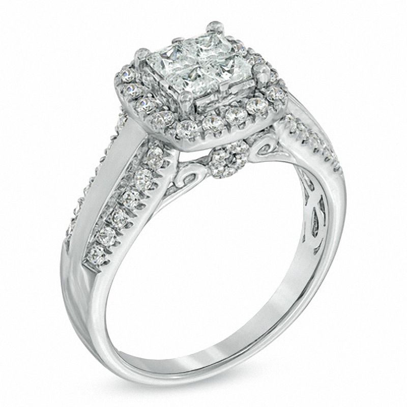 1 CT. T.W. Princess-Cut Quad Diamond Frame Engagement Ring in 14K White Gold