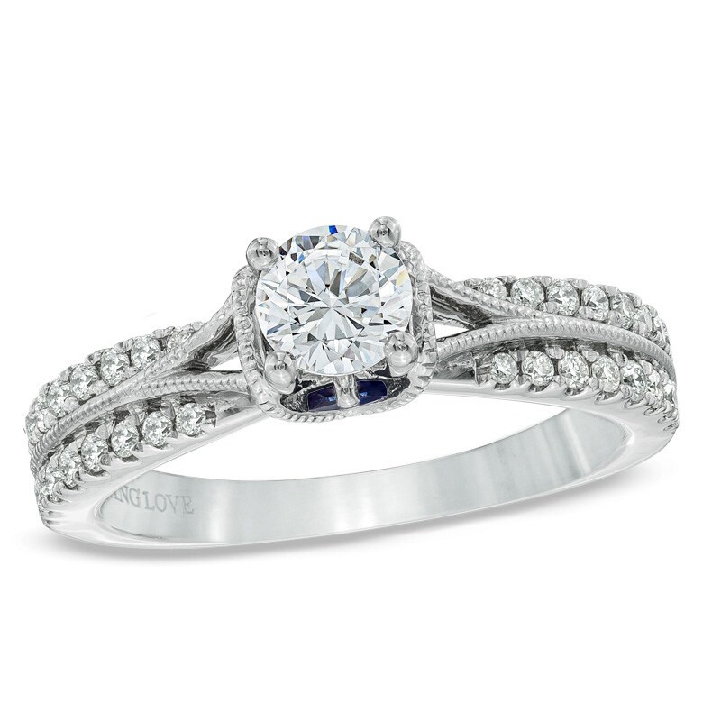 Vera Wang Love Collection 3/4 CT. T.W. Diamond Split Shank Engagement Ring in 14K White Gold