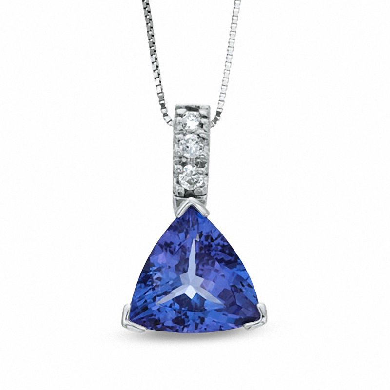 Main Image 1 of 10.0mm Trillion-Cut Tanzanite and 1/10 CT. T.W. Diamond Pendant in 14K White Gold