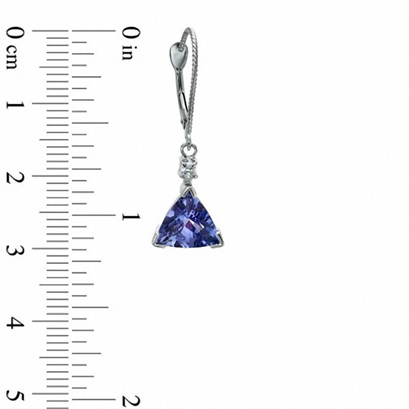 Main Image 2 of 8.0mm Trillion-Cut Tanzanite and Diamond Accent Drop Earrings in 14K White Gold