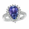 Thumbnail Image 0 of Pear-Shaped Tanzanite and 1/2 CT. T.W. Diamond Ring in 14K White Gold