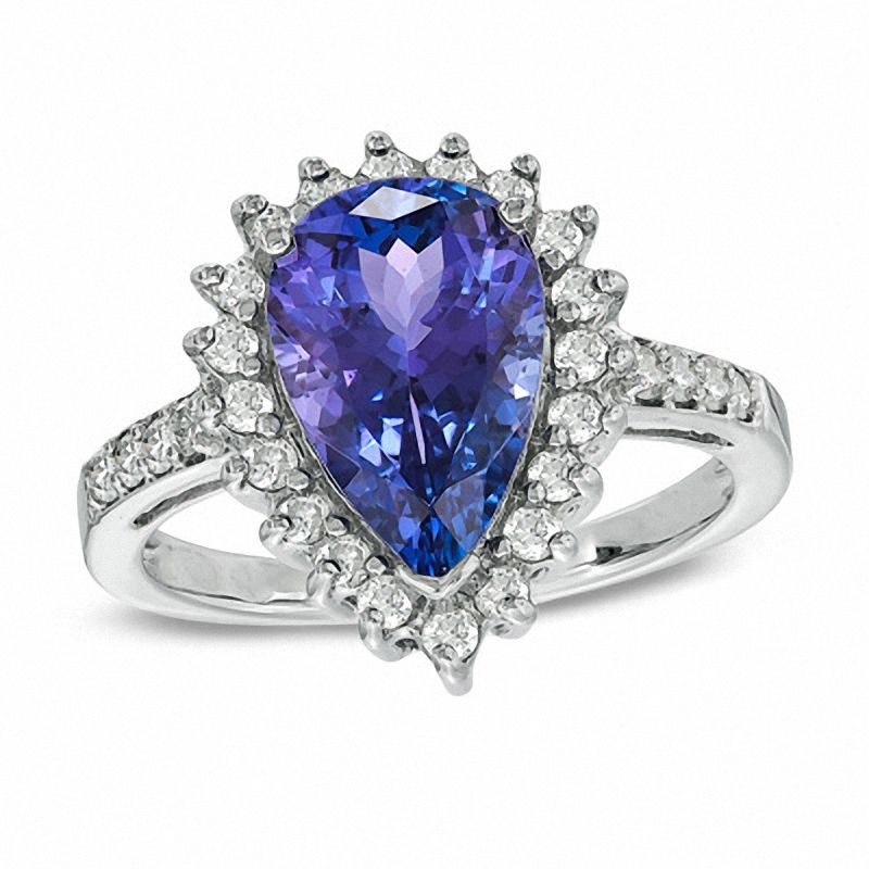 Pear-Shaped Tanzanite and 1/2 CT. T.W. Diamond Ring in 14K White Gold