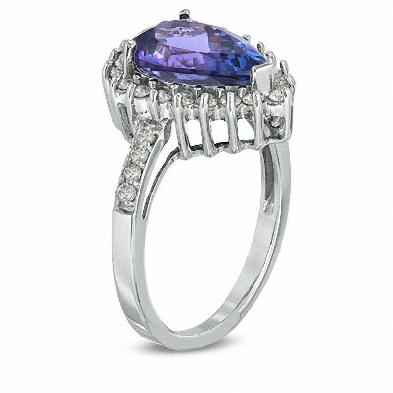 Pear-Shaped Tanzanite and 1/2 CT. T.W. Diamond Ring in 14K White Gold