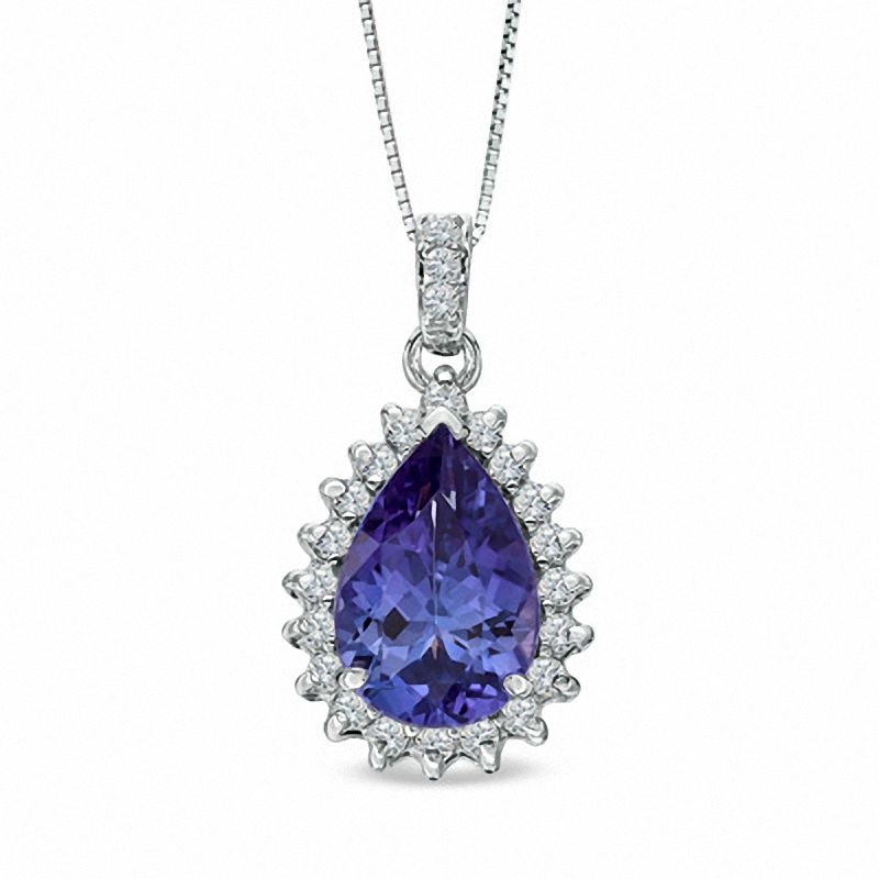 Main Image 1 of Pear-Shaped Tanzanite and 3/8 CT. T.W. Diamond Pendant in 14K White Gold