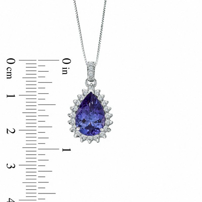 Main Image 2 of Pear-Shaped Tanzanite and 3/8 CT. T.W. Diamond Pendant in 14K White Gold