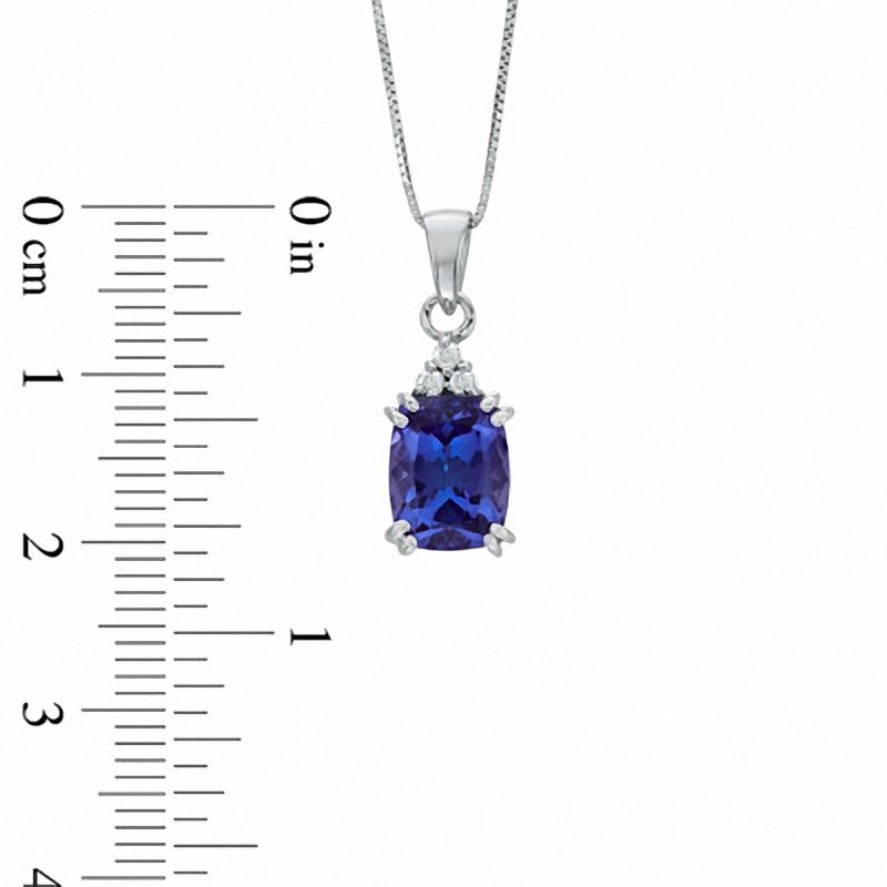 Main Image 2 of Cushion-Cut Tanzanite and Diamond Accent Pendant in 14K White Gold