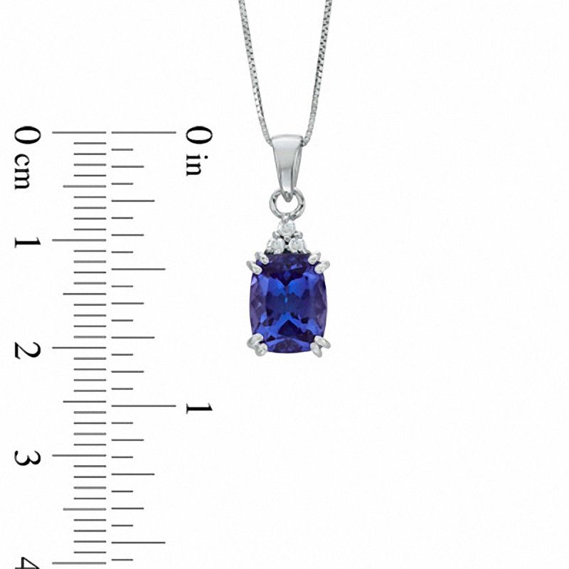 Cushion-Cut Tanzanite and Diamond Accent Pendant in 14K White Gold