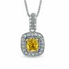 Thumbnail Image 1 of 5/8 CT. T.W. Certified Cushion-Cut Natural Yellow and White Diamond Pendant in 14K White Gold (P/I1)