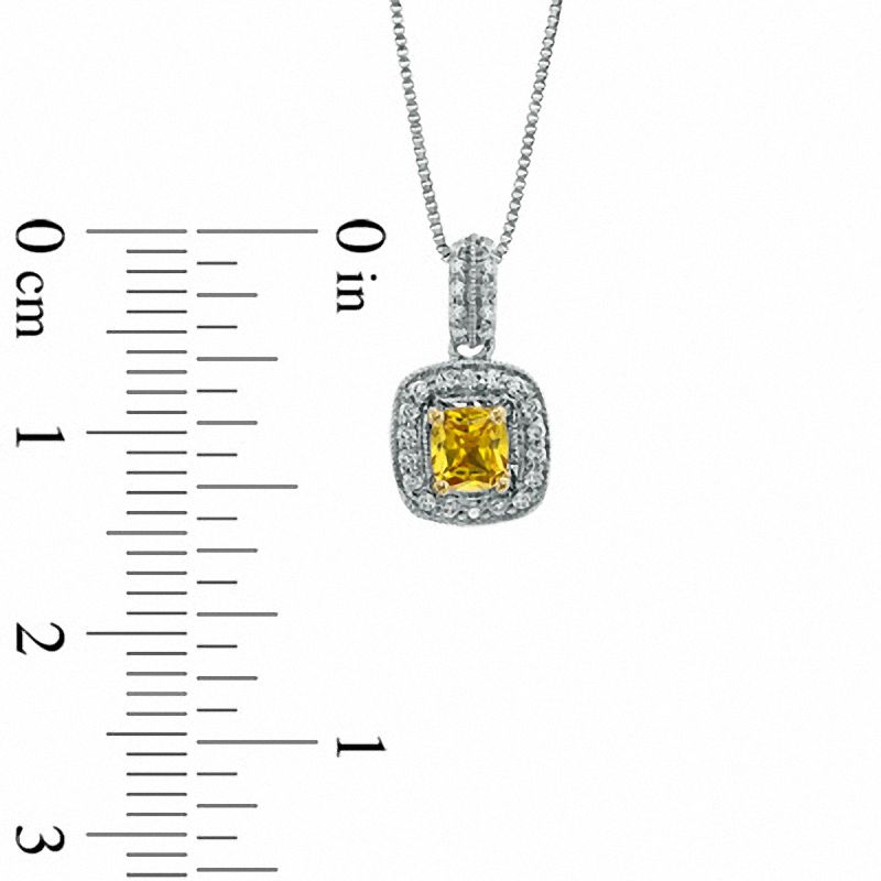 Main Image 2 of 5/8 CT. T.W. Certified Cushion-Cut Natural Yellow and White Diamond Pendant in 14K White Gold (P/I1)