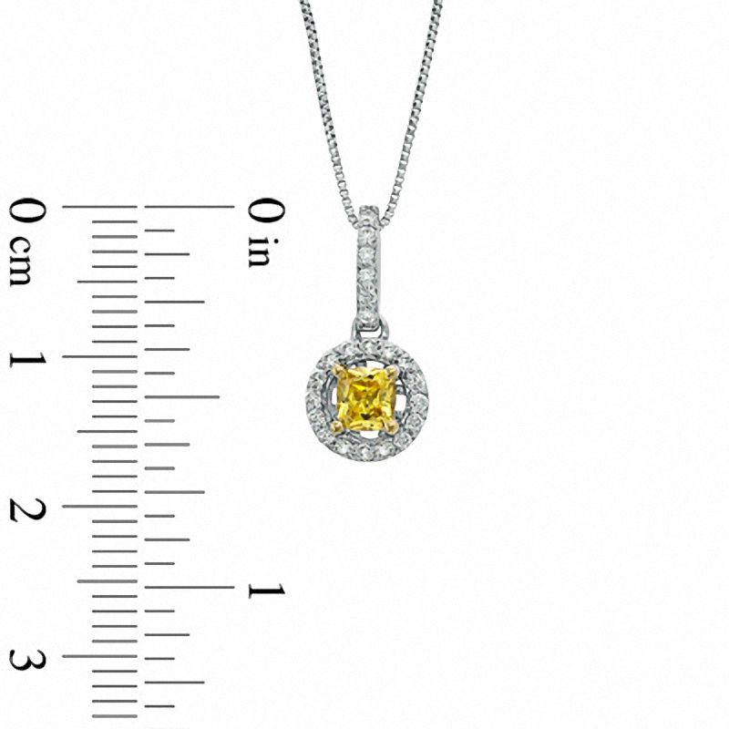 Main Image 2 of 5/8 CT. T.W. Certified Cushion-Cut Natural Yellow and White Diamond Pendant in 14K White Gold (P/I1)