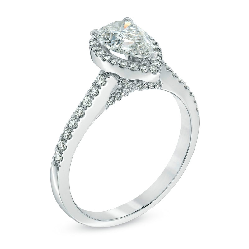 Main Image 2 of 1-1/3 CT. T.W. Certified Pear-Shaped Diamond Frame Engagement Ring in 14K White Gold (I/I1)