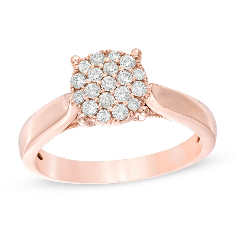 Main Image 1 of 1/3 CT. T.W. Diamond Cluster Ring in 10K Rose Gold