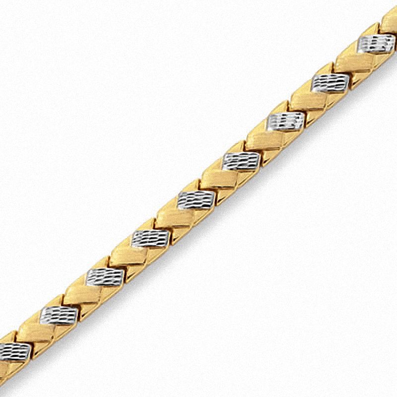 Main Image 1 of 10K Two-Tone Gold Rectangle Slash Stampato Bracelet