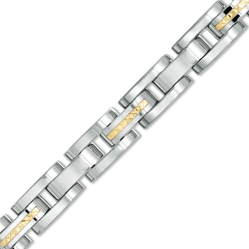 Main Image 1 of Diamond-Cut 14K Gold Braid Inlay Bracelet in Stainless Steel - 8.5"