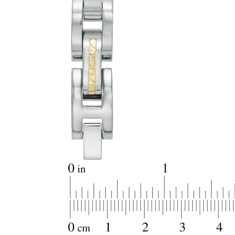 Main Image 2 of Diamond-Cut 14K Gold Braid Inlay Bracelet in Stainless Steel - 8.5"