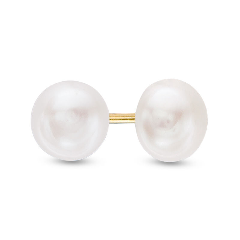 5.0 - 6.0mm Button Cultured Freshwater Pearl Stud Earrings in 14K Gold