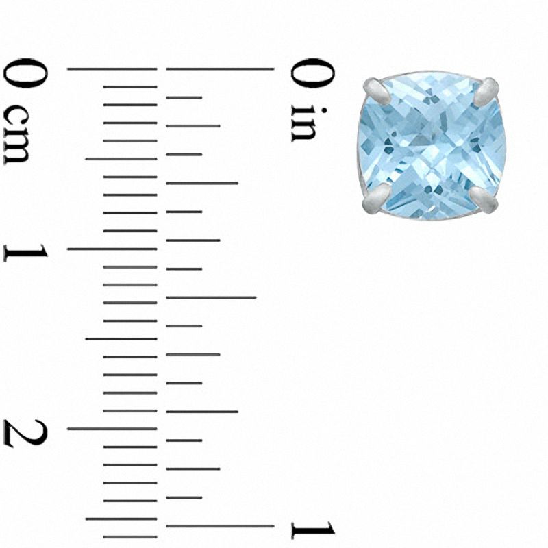 8.0mm Cushion-Cut Simulated Aquamarine Stud Earrings in Sterling Silver