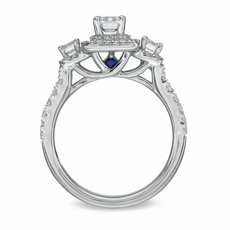 Main Image 3 of Vera Wang Love Collection 1-1/3 CT. T.W. Emerald-Cut Diamond Three Stone Engagement Ring in 14K White Gold