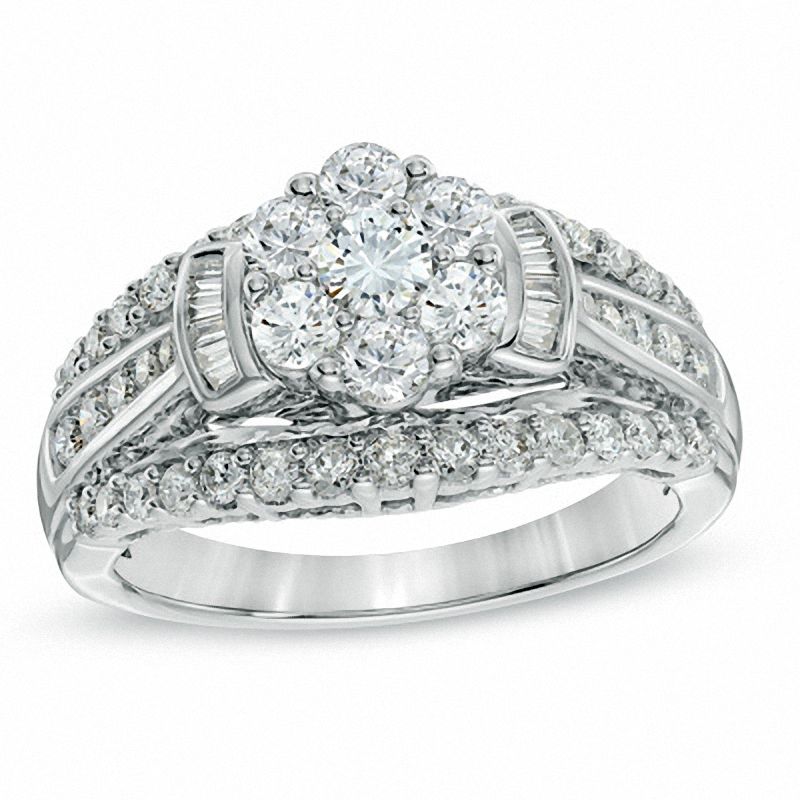 1-1/4 CT. T.W. Diamond Cluster Engagement Ring in 10K White Gold