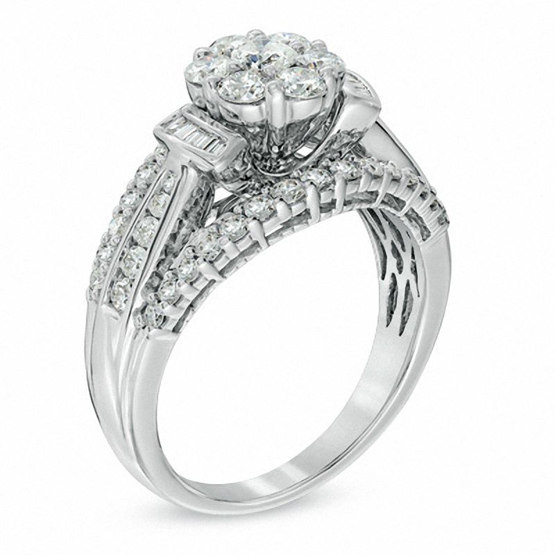 Main Image 2 of 1-1/4 CT. T.W. Diamond Cluster Engagement Ring in 10K White Gold