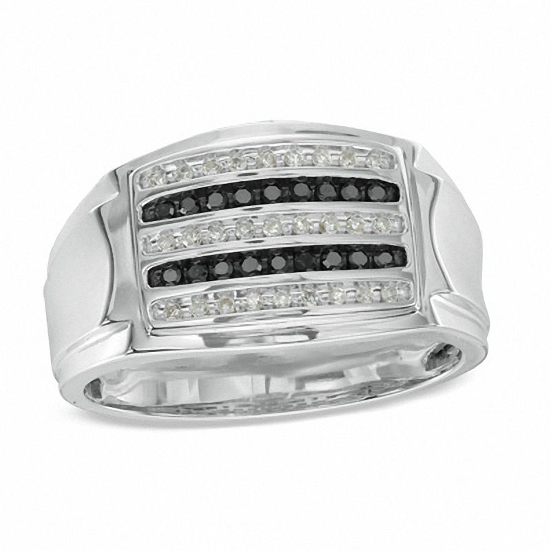 Men's 1/4 CT. T.W. Enhanced Black and White Diamond Ring in Sterling Silver