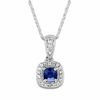 4.0mm Cushion-Cut Blue Sapphire And 1/10 CT. T.W. Diamond Frame Pendant In 14K White Gold