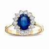 Oval Blue Sapphire And 1/3 CT. T.W. Diamond Engagement Ring In 14K Gold