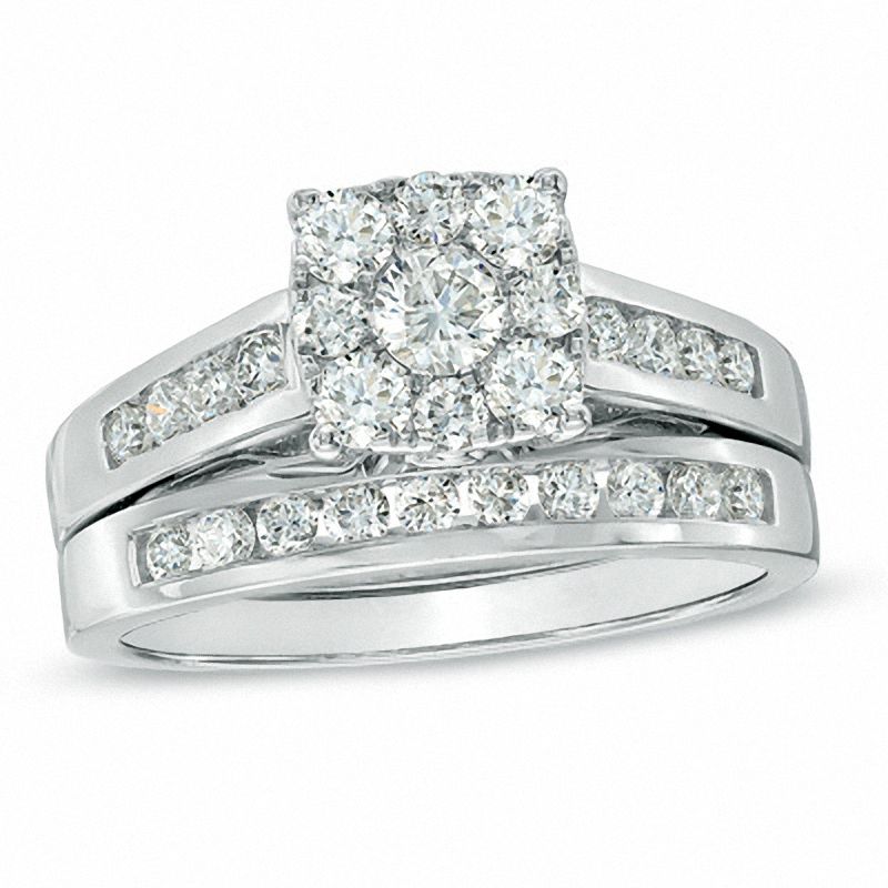 1 CT. T.W. Diamond Square Composite Bridal Set in 14K White Gold