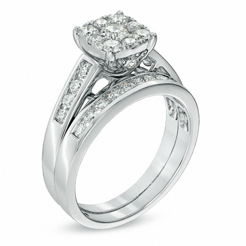 1 CT. T.W. Diamond Square Composite Bridal Set in 14K White Gold