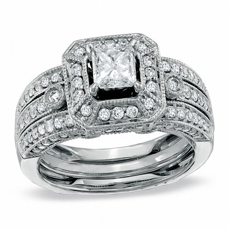 Main Image 1 of 1-5/8 CT. T.W. Diamond Frame Multi-Row Ring in 14K White Gold