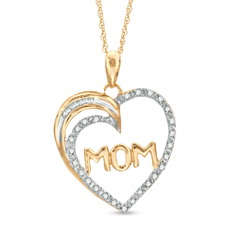 Main Image 1 of 1/10 CT. T.W. Diamond "MOM" Heart Pendant in 10K Gold