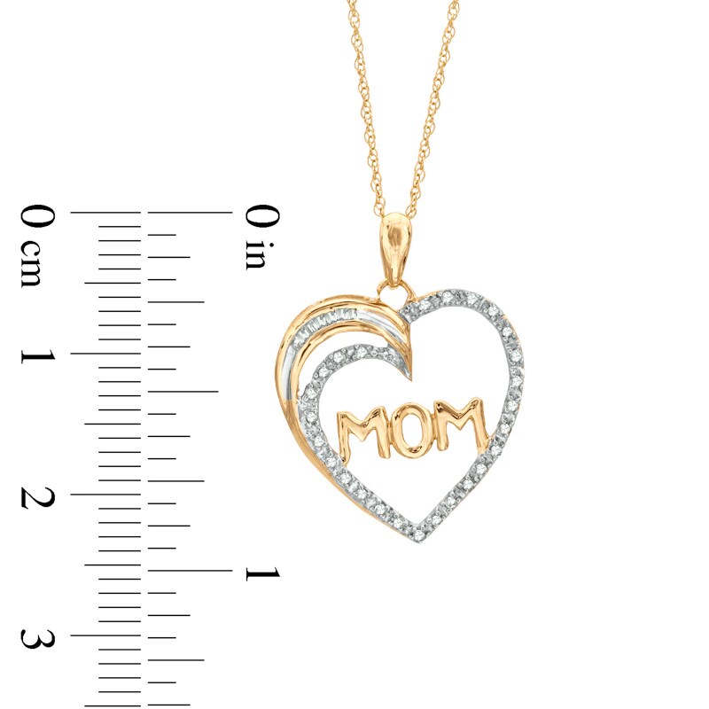 Main Image 2 of 1/10 CT. T.W. Diamond "MOM" Heart Pendant in 10K Gold