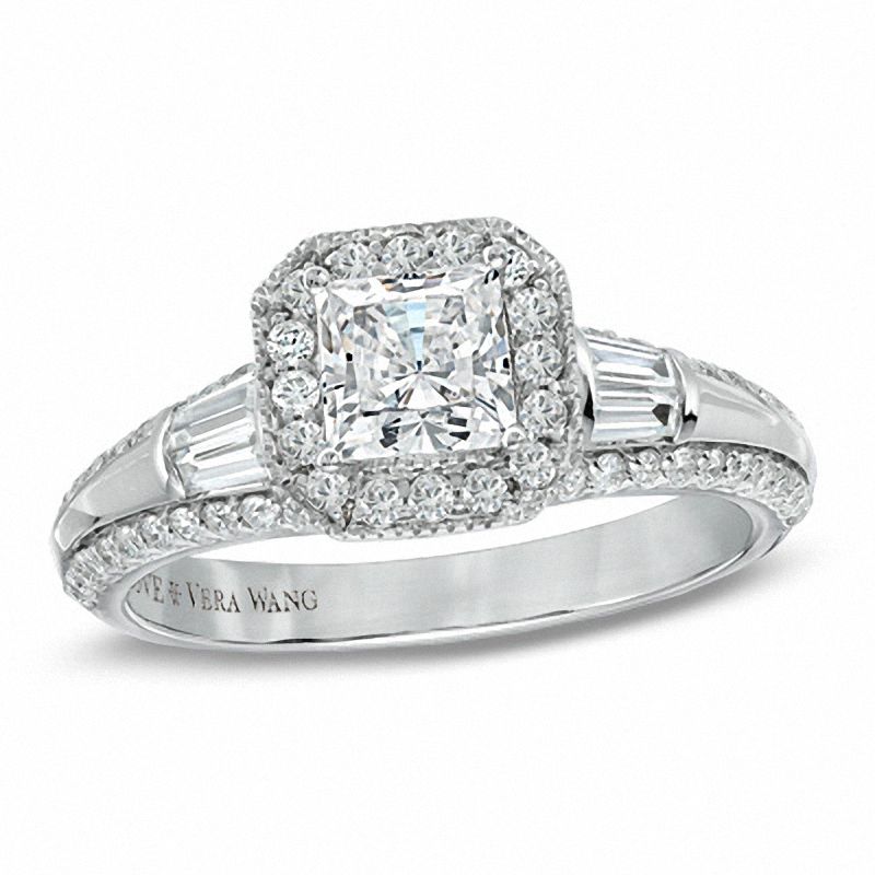 Main Image 1 of Vera Wang Love Collection 1 CT. T.W. Princess-Cut Diamond Edge Engagement Ring in 14K White Gold