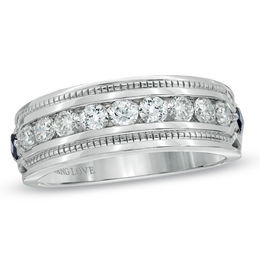Vera Wang Men's 1 CT. T.W. Diamond and Blue Sapphire Wedding Band in 14K White Gold
