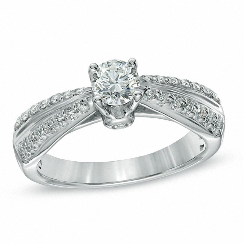 1 CT. T.W. Diamond Split Shank Engagement Ring in 14K White Gold