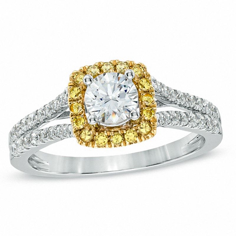 1 CT. T.W. Yellow and White Diamond Frame Engagement Ring in 14K Two-Tone Gold