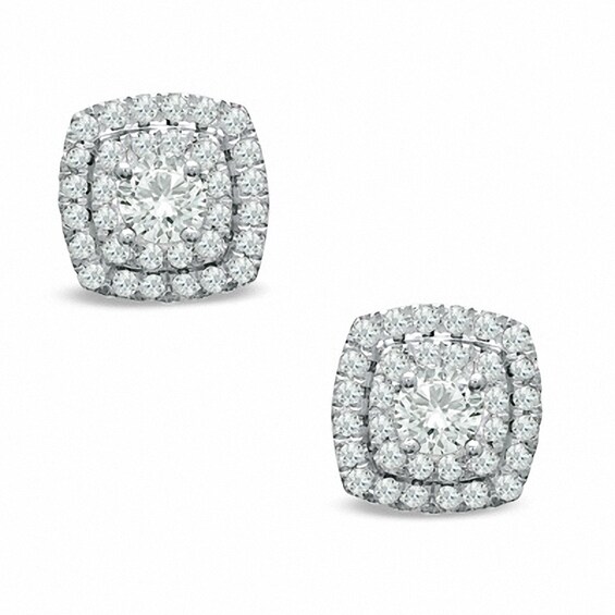 1/2 CT. T.W. Diamond Double Square Frame Stud Earrings in 14K White Gold 1/2 CT. T.W. Diamond Double Square Frame Stud Earrings in 14K White Gold