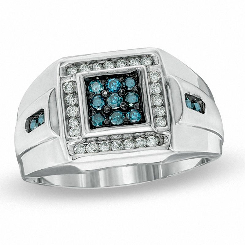 1/2 CT. T.W. Enhanced Blue and White Diamond Ring in Sterling Silver