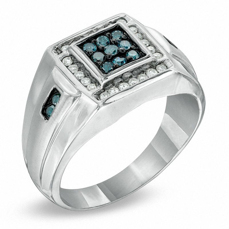 1/2 CT. T.W. Enhanced Blue and White Diamond Ring in Sterling Silver