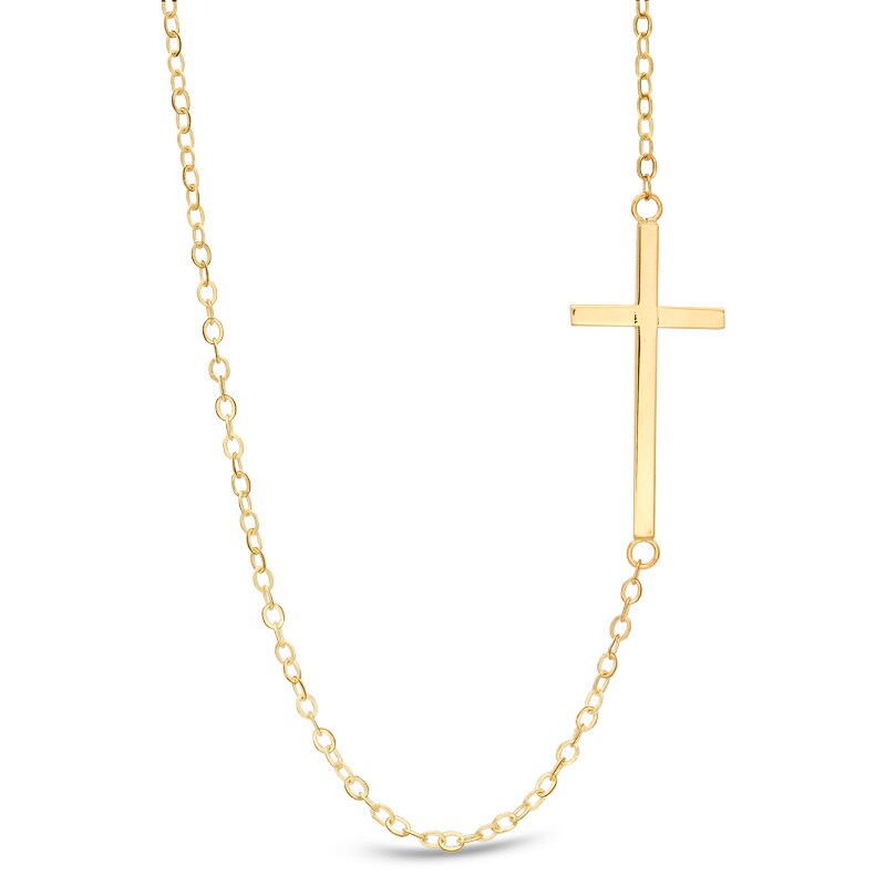 Main Image 1 of Small Sideways Cross Necklace in 10K Gold
